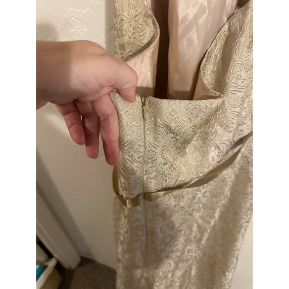 David’s Bridal Champagne & Gold V Neck Halter  Bridesmaid Dress - Picture 8 of 12